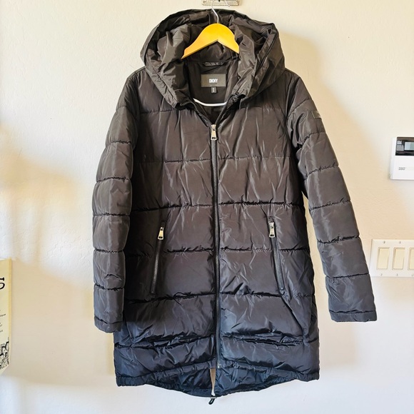 DKNY black Hooded‎ Puffer Coat size M NWOT - Picture 2 of 9